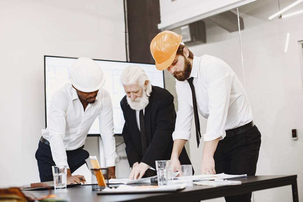 Construction team discussing a change on site