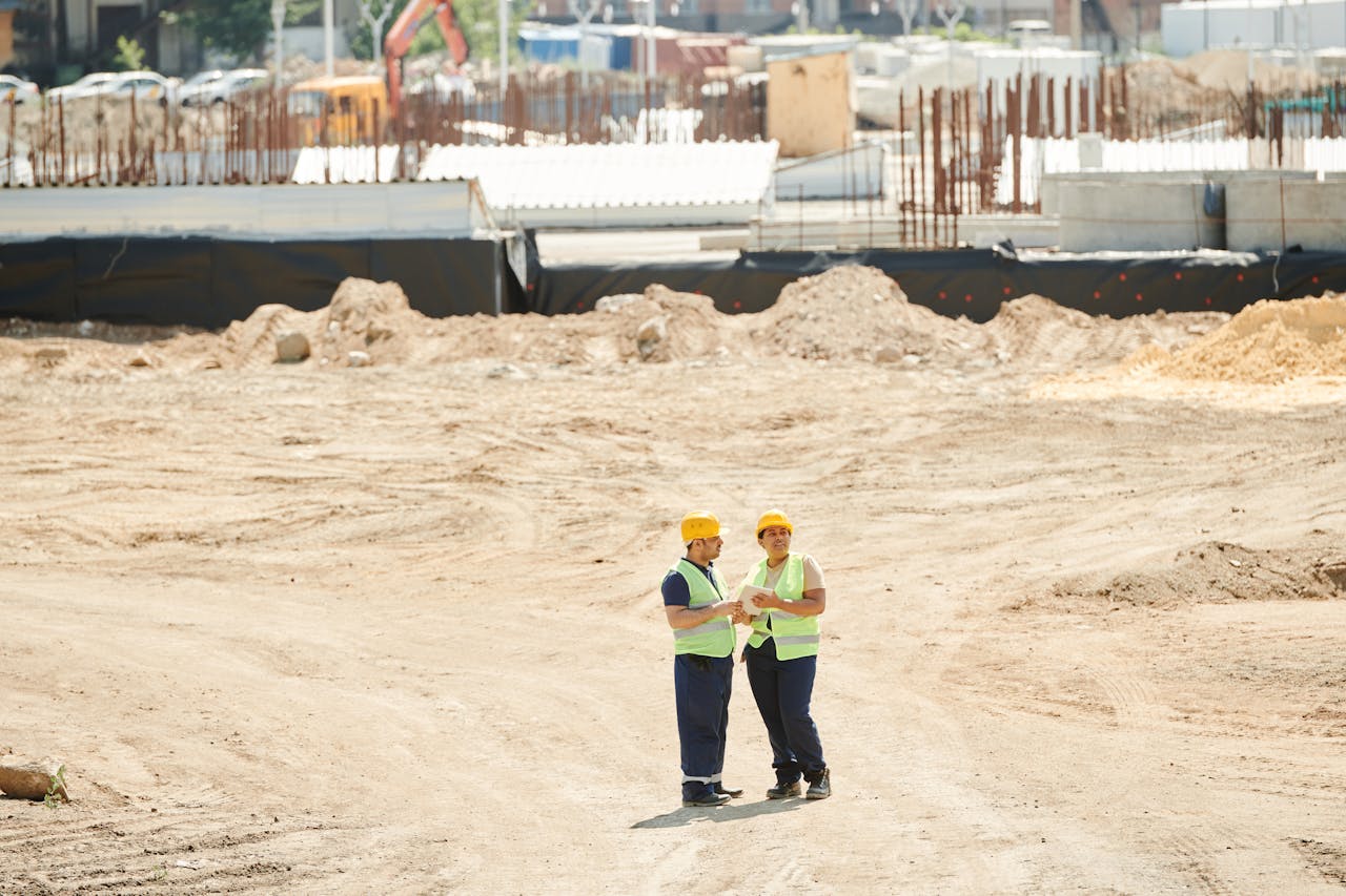Construction workers on a building site