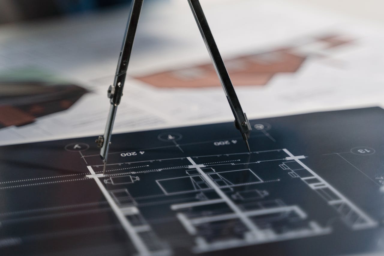 Dividers on an engineering drawing